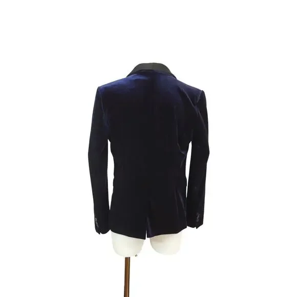 Women's Impress Blue Velvet with Shoulder Pads Blazer - Size S - Picture 2 of 5
